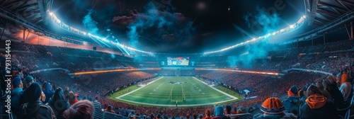 Captivating Nighttime American Football Stadium Panorama with Cheering Crowd photo