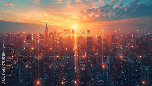 Thriving in a futuristic city through digital innovation and diverse connections. Concept Digital Innovation  Futuristic City  Diverse Connections  Thriving Ecosystems  Urban Living