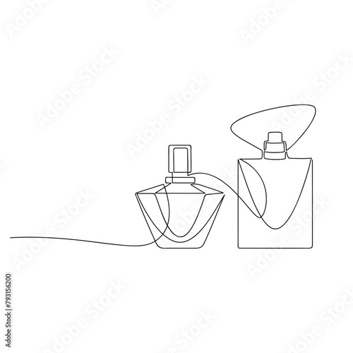 Hand drawn perfume bottle vector. One line continuous drawing. Linear silhouette, minimal icon, beauty fashion print, banner, card, wall art poster, brochure, doodle illustration, fragrance, spray