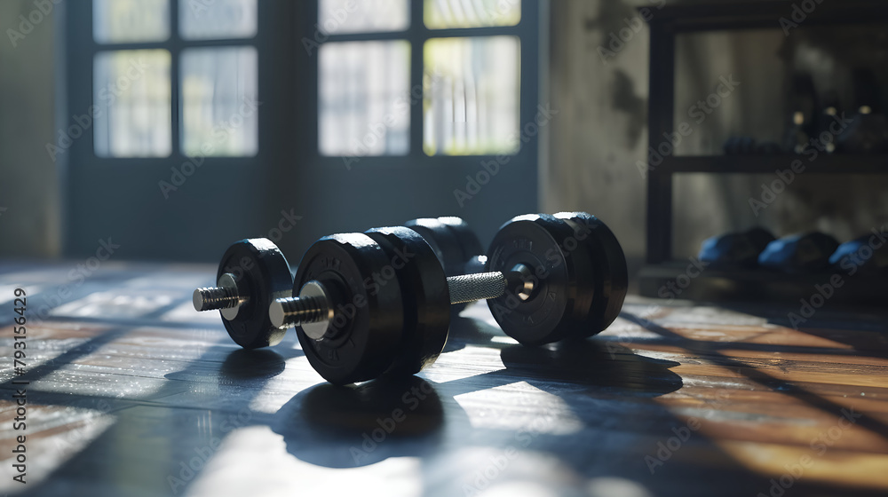 close up of a dumbbell weights. AI generative. close up of a dumbbell weights. AI generative.
