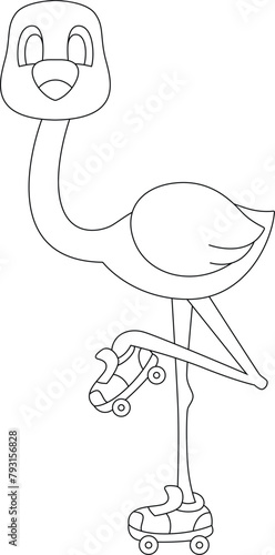 Flamingo Inline skating Roller skates Animal Vector Graphic Art Illustration