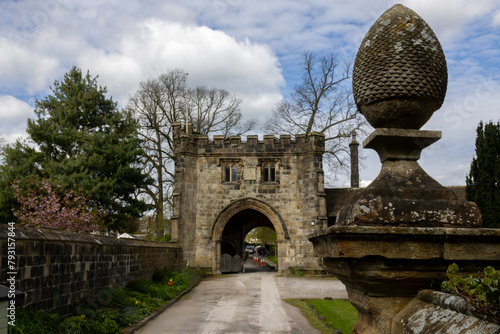 Decorative Finial and Arched Entrance at Whalley Abbey, Lancashire, England 