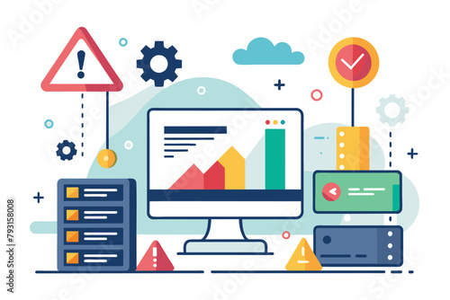 Computer screen displaying a chart related to error data input process trends, Error data input process trending, Simple and minimalist flat Vector Illustration