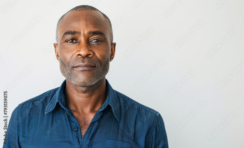 Studio, serious and portrait of black man with confidence for psychology career, service and job. Mature person, psychologist and face with space for mental health, pride and help on white background Studio, serious and portrait of black man with confidence for psychology career, service and job. Mature person, psychologist and face with space for mental health, pride and help on white background