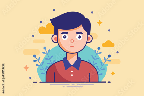 A man wearing a red shirt is gazing at something intently, Exclusive Illustration Access Rights, Simple and minimalist flat Vector Illustration