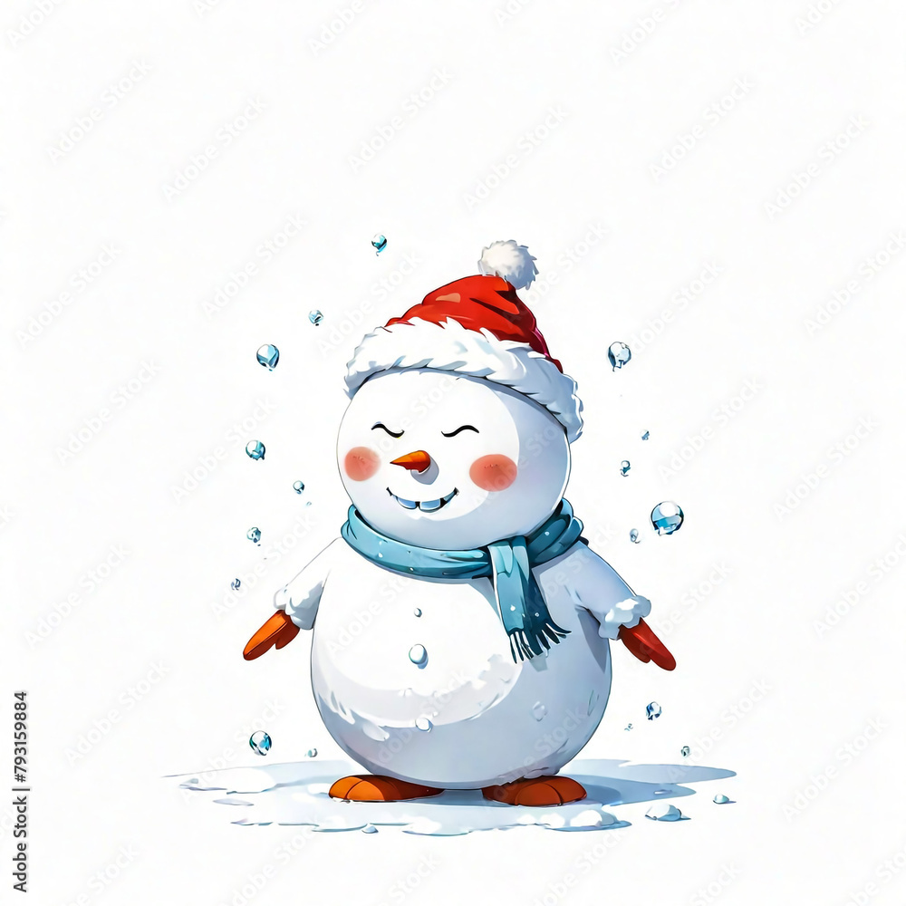 Smiling snowman isolated in front of white background