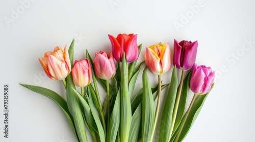 Celebrate special occasions with a vibrant bouquet of tulips blooming against a crisp white backdrop perfect for Women s Day Mother s Day or birthdays