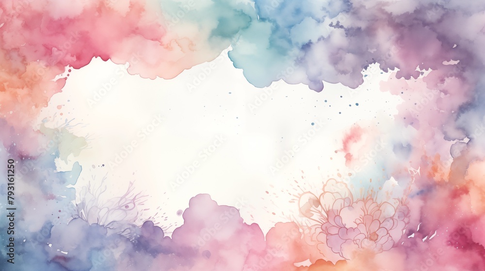 Abstract Watercolor Background with Floral Elements and Space for Text in Pastel Tones