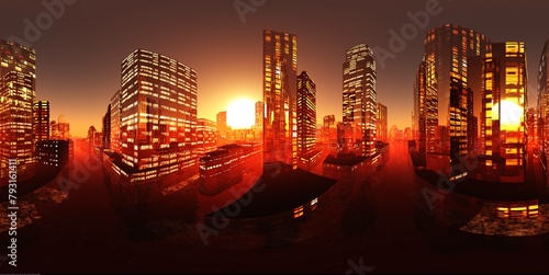 panorama of the night city, HDRI, environment map, Round panorama, spherical panorama, equidistant projection, 360 high resolution panorama , 3D rendering © ustas