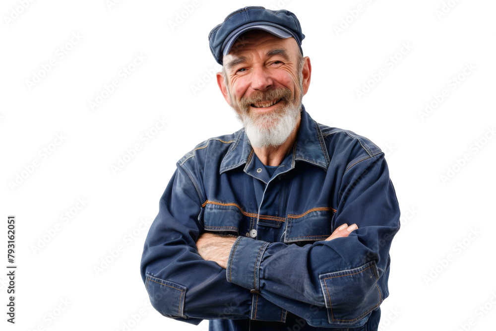 Portrait studio smiling mature maintenance plumber or Handyman wear uniform posing with smart look, repair and fix, isolated on transparent png background. Portrait studio smiling mature maintenance plumber or Handyman wear uniform posing with smart look, repair and fix, isolated on transparent png background.