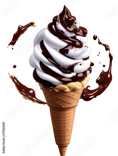 ice cream cone with chocolate flavour, vanilla, transparent png, cutout, clipping path