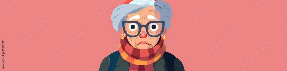 Flat illustration cartoon grandma.