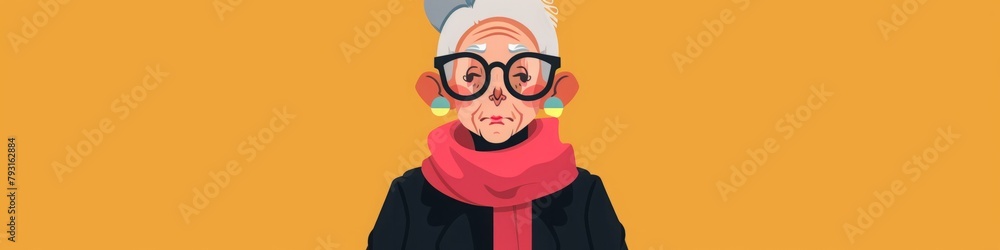 Flat illustration cartoon grandma.