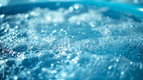   A close-up of a bowl filled with water  featuring bubbles rising from its surface