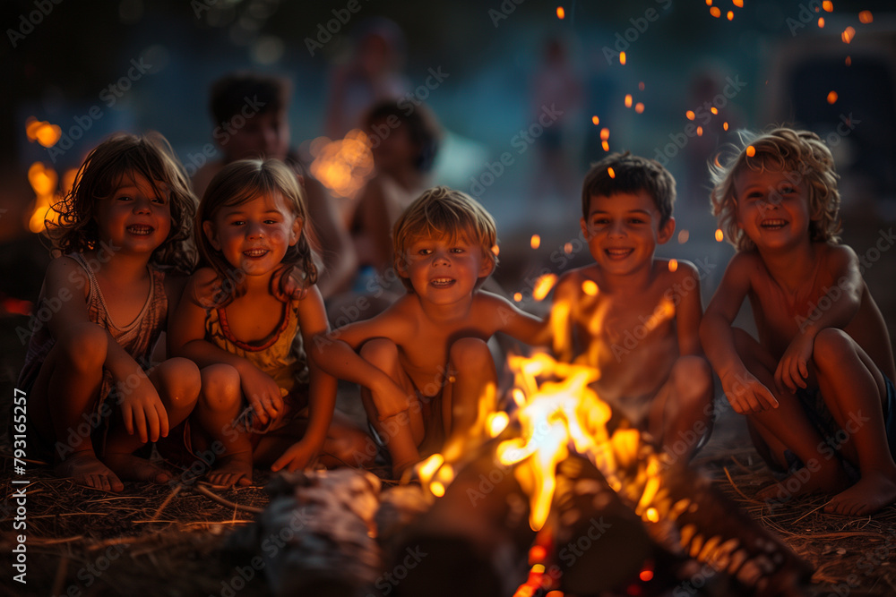 Children Sitting Around Campfire