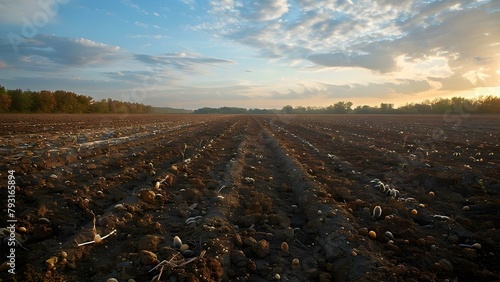 Image of a desolate field showing the impact of overusing embryos in farming. Concept Desolation, Embryo Overuse, Farming Impact, Agricultural Crisis, Environmental Degradation