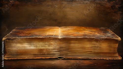   An old book, bathed in light from above, reveals a heart etched in its center photo