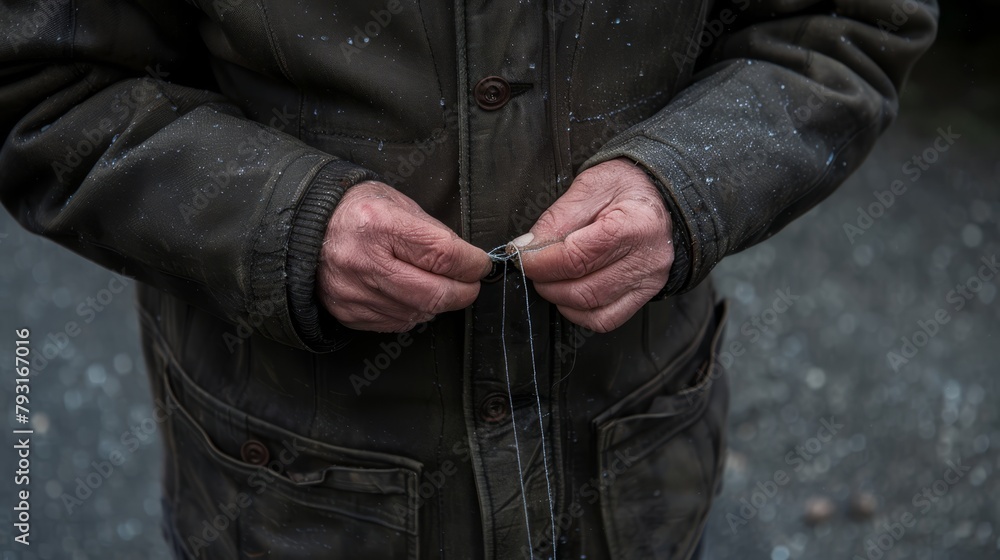 A man, clad in black, holds an object in each hand A man, clad in black, holds an object in each hand