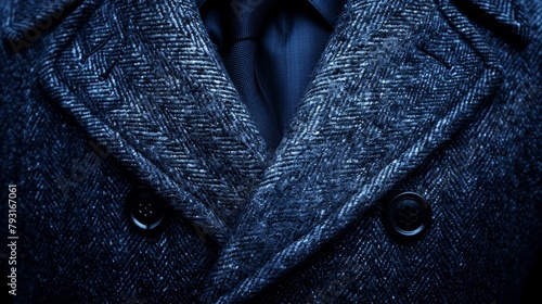   A tight shot of a suited individual with a tie and lapel buttoned jacket photo