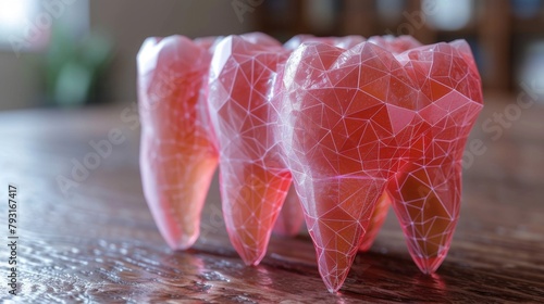 Dental implant 3D simple geometric model. Titanium metal thread dental innovation. Modern illustration of medical health science polygonal point lines
