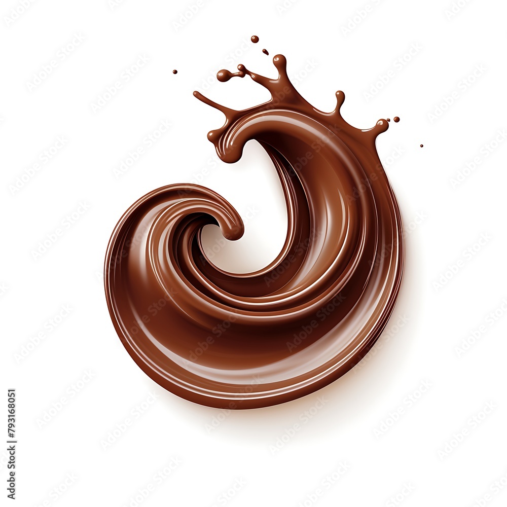 chocolate swirl with liquid chocolate splash, isolated on white background, generative AI chocolate swirl with liquid chocolate splash, isolated on white background, generative AI