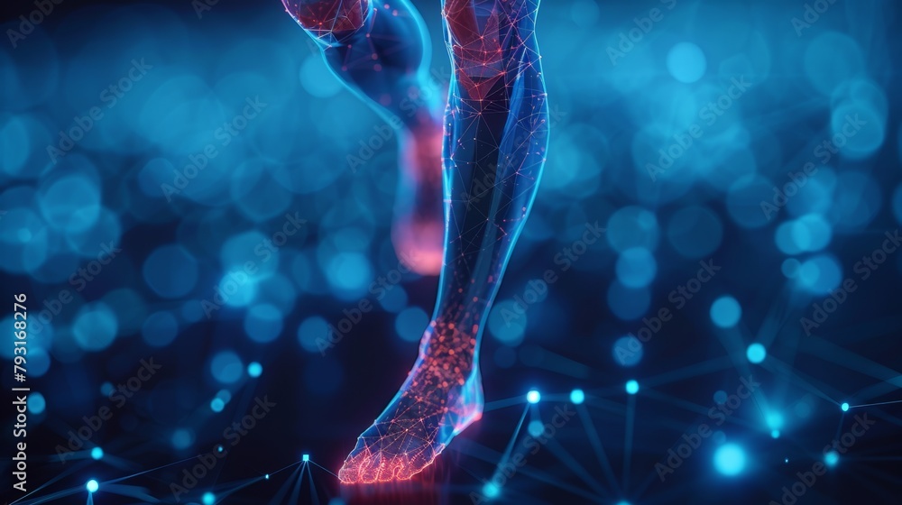 BACKGROUND: Blue background and red injury man body leg medicine ...