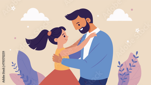 A father and daughter sharing a sweet and special moment on the dance floor as they learn a slow waltz together at family dance day.