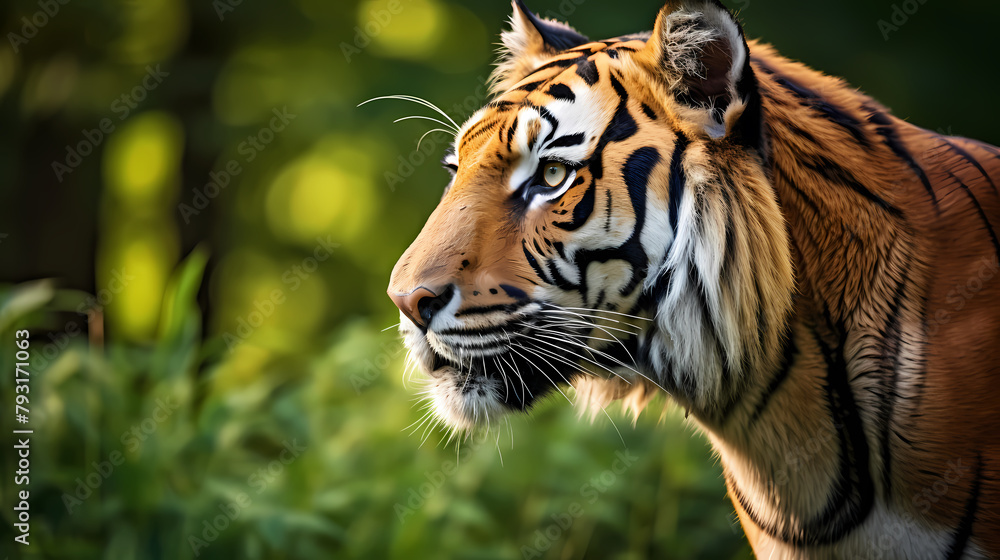 Fototapeta premium A majestic tiger prowls in the grass