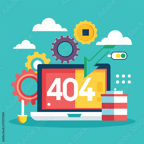 A laptop screen showing the repeated number forty in a simple and minimalist flat vector design, Fixed 404 errors, Simple and minimalist flat Vector Illustration