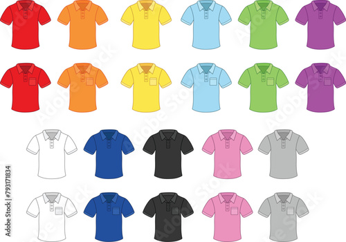 Golf or Tennis Sports Collared Shirt with Pockets and Buttons Clipart Set