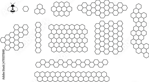 Honeycomb and Bee Design Element Clipart Set - Outline Cut Files