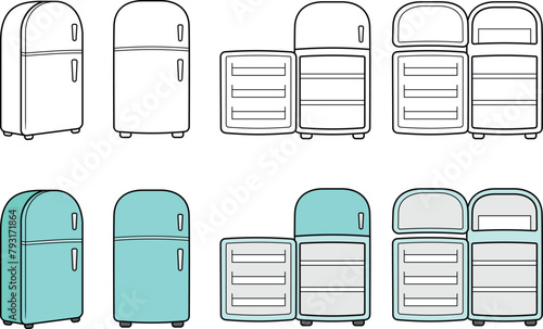 Retro 50s, 60s Fridge or Refrigerator Clipart Set with Open and Closed Doors