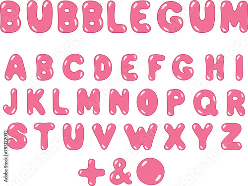 Bubblegum Letter Alphabet Graphic Font Clipart Set