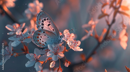 Butterfly on a branch with flowers. Beautiful Spring or summer nature background © Vladimir