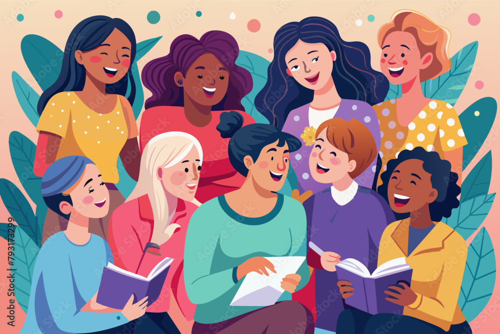 illustration of a diverse group of women raising their voices in protest, advocating for equality. illustration of a diverse group of women raising their voices in protest, advocating for equality.
