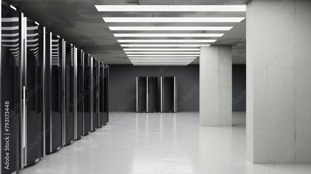 Data Center Corridor with Server Racks. High Internet Visualisation Projection, server technology datum network, web security