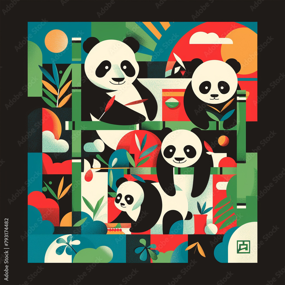 Fototapeta premium Adorable panda: a charming illustration. Image made by artificial intelligence