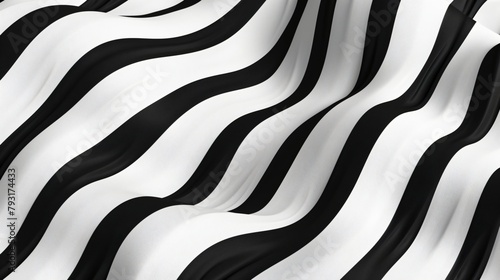 Black and white abstract stripes background, fabric curved surface, zebra skin texture, wavy pattern