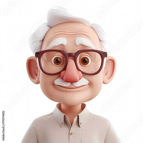 3d portraits of happy people on a white background. Cartoon characters old man, vector illustration