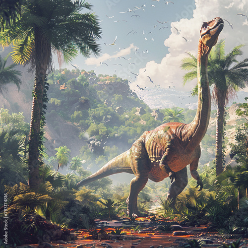 Dinosaur illustration. Image made by artificial intelligence. 