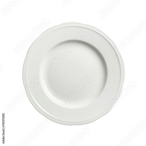 A crisp white plate stands alone against a transparent background complete with a handy clipping path for easy customization