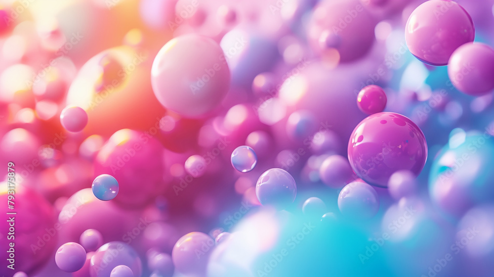 Abstract background with realistic bubbles. Bubbles with rainbow reflection.