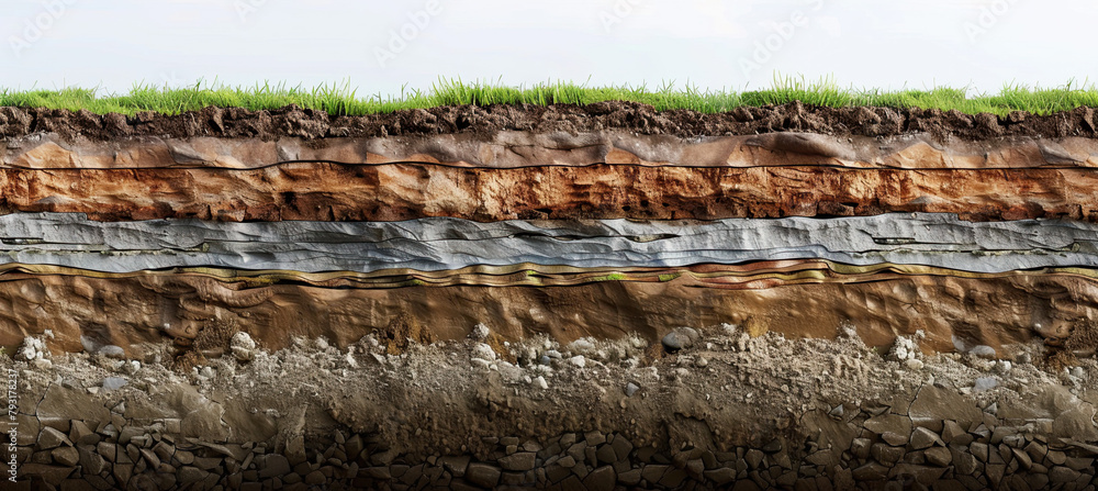 Section of soil with underground water, layers of earth and rocks Stock ...