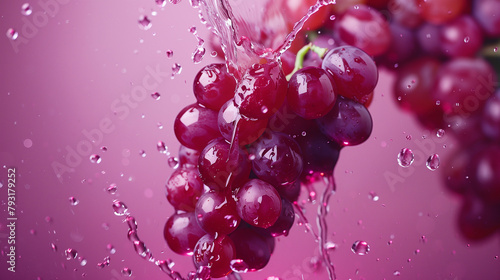 grapes on pink background with splashing water