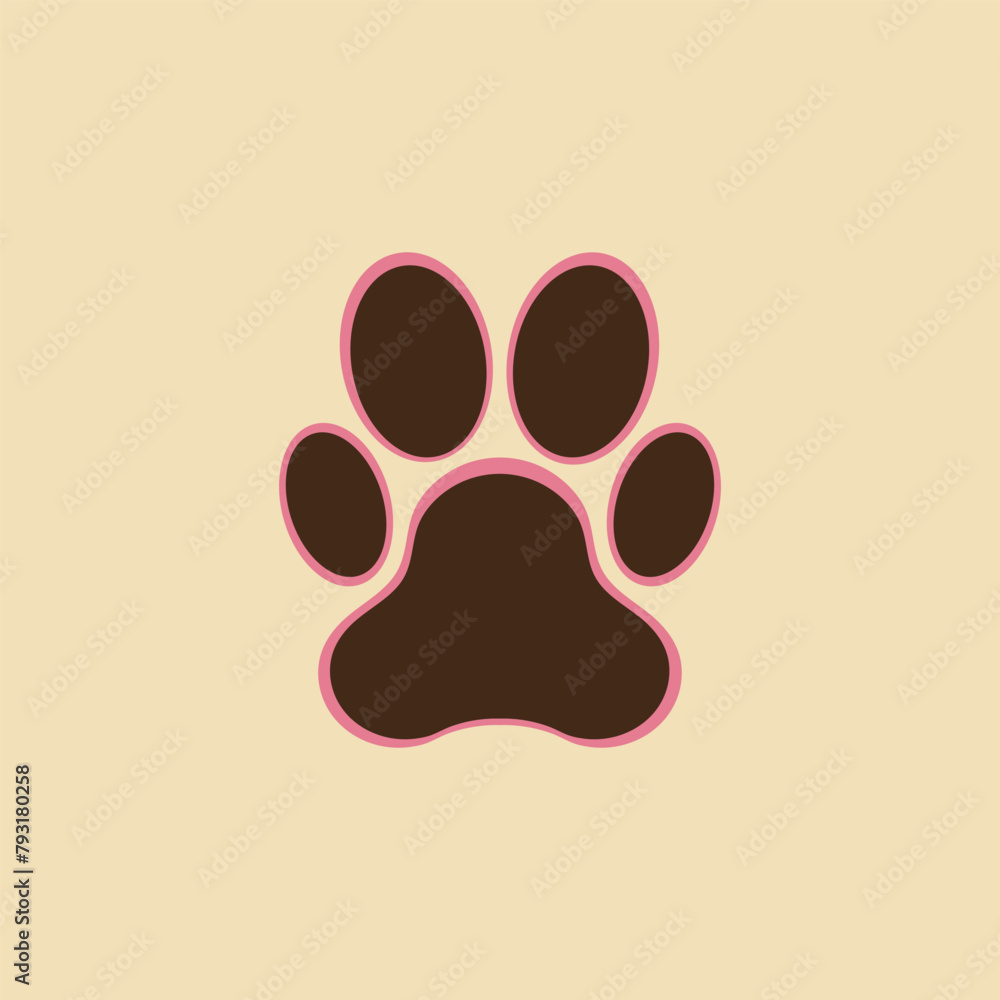 Paw print pink brown cat dog trace vector animal sign footprint