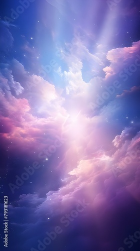 A bright pink and purple sky with the sun shining through the clouds  Generative AI