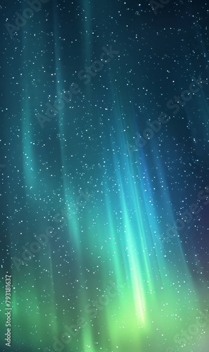Serene blue and green light rays with a starry effect, reminiscent of aurora borealis.