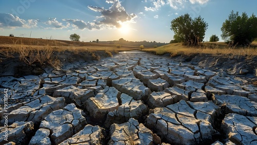 Drought-stricken landscape due to insufficient rainfall. Concept Dry Conditions, Water Scarcity, Climate Change, Farming Challenges, Environmental Impact photo
