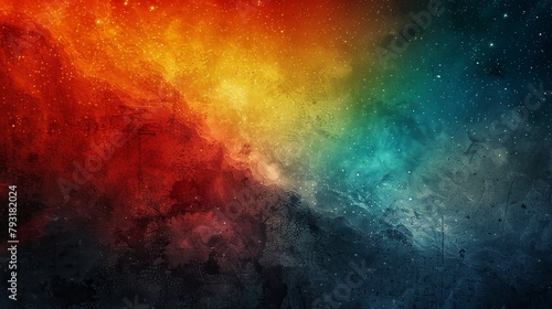 Vibrant rainbow streaks with a starry particle effect on a dark backdrop.