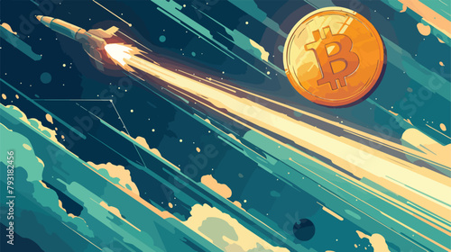 Vector Cartoon illustration of comet with bitcoin s photo
